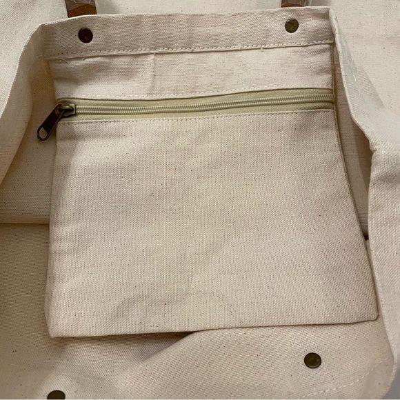 NWOT Prime The Killers Cotton Beige Canvas Tan Bag Tote with Leather Handles - Picture 6 of 9
